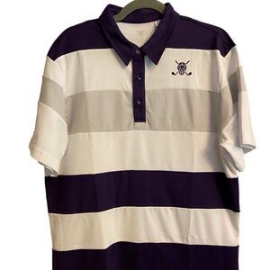 Chuco Golf Men's Striped Polo Shirt Skull & Crossed Clubs Purple & White Size L